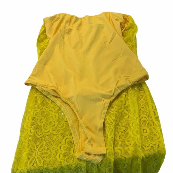 New Banjul long yellow shear lace overlay bodysuit. Small - Picture 3 of 6